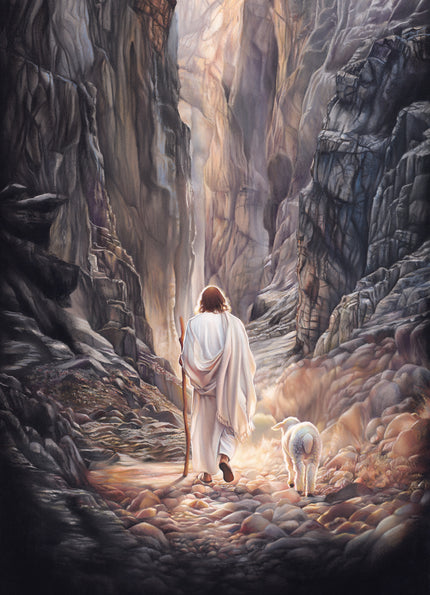 The Valley of the Shadow — Christian fine art print by Carla Slabbert, inspired by Psalm 23, pastel artwork depicting a valley with light